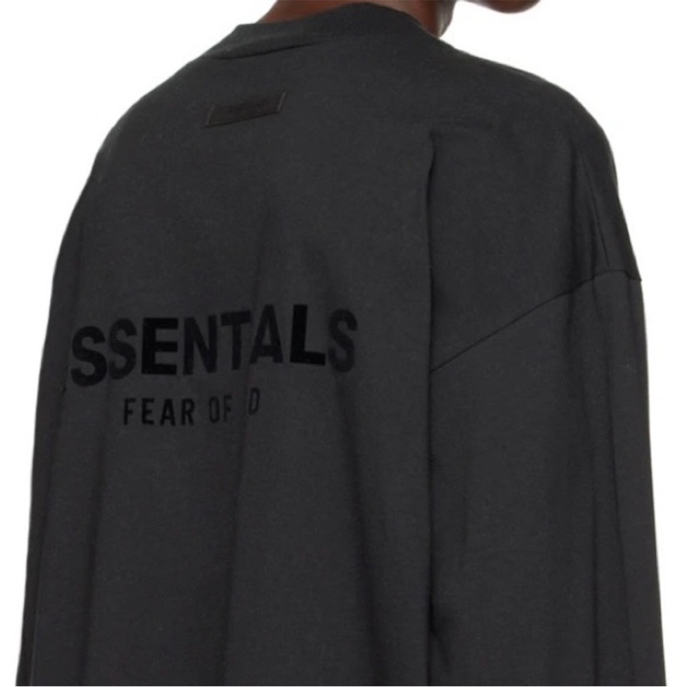 ESSENTIALS Black Flocked Long‎ Sleeve T-Shirt Sz M